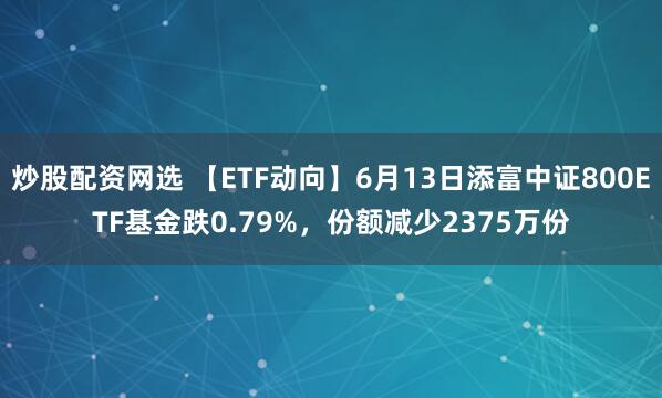 炒股配资网选 【ETF动向】6月13日添富中证800ETF基金跌0.79%，份额减少2375万份